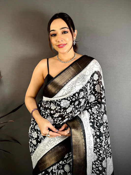 Classic Pen Kalamkari Dola Silk Saree